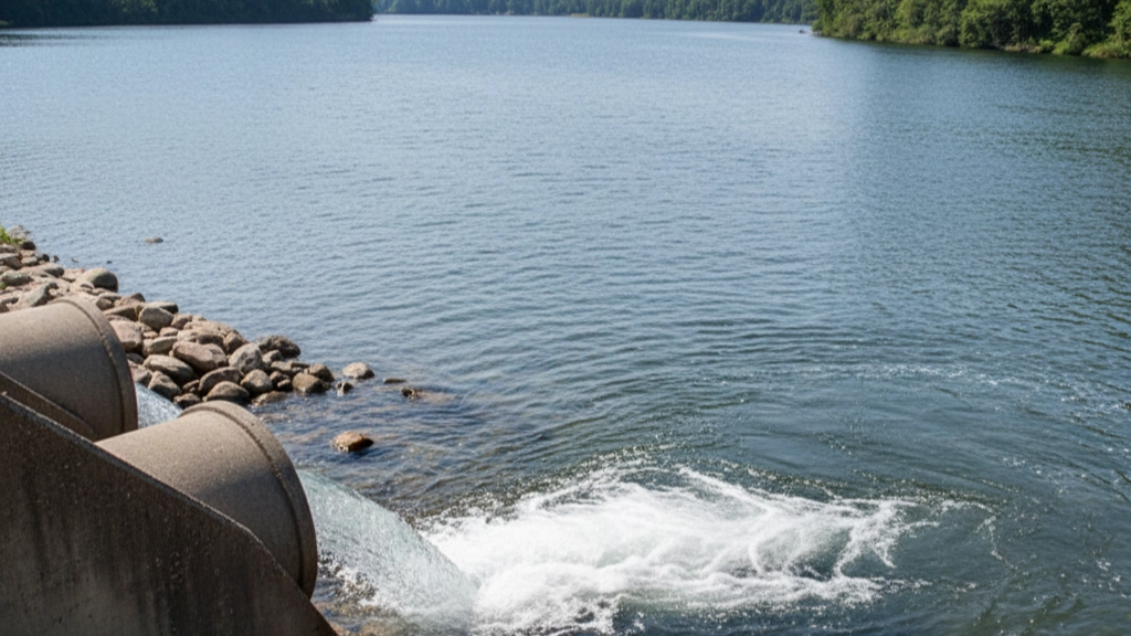 安全基準を満たした処理水が河川へと放流される写真